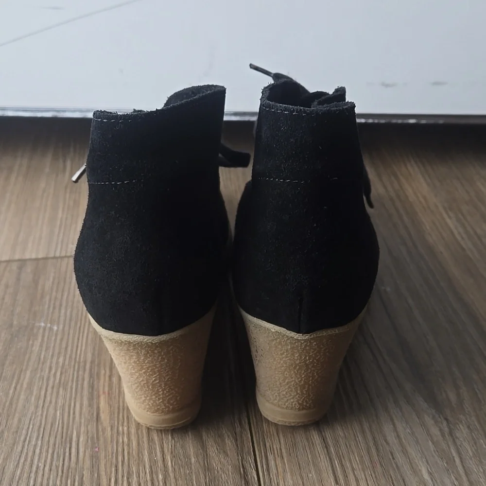 J. Crew Factory Black Suede Lace Up Wedge Booties